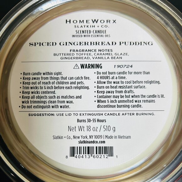 HomeWorx by Slatkin Spiced Gingerbread Pudding 4-Wick 18oz Candle NEW - Picture 4 of 4